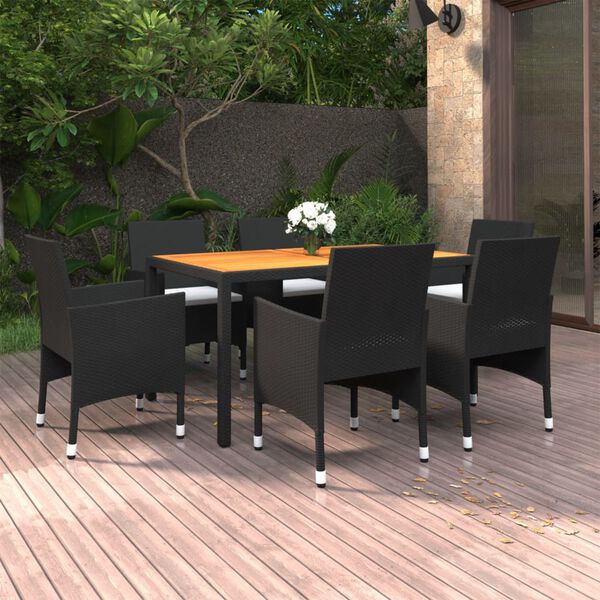 vidaXL Juego de comedor para jard&iacute;n 7 piezas rat&aacute;n sint&eacute;tico negro