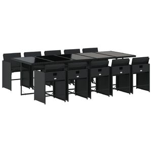 vidaXL Set de comedor jard&iacute;n 11 pzas con cojines rat&aacute;n sint&eacute;tico negro