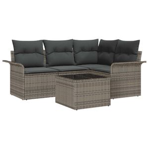 vidaXL Conjunto de sof&aacute; de jard&iacute;n 5 pcs Gris rat&aacute;n sint&eacute;tico