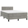 vidaXL Cama box spring colch&oacute;n y LED terciopelo gris claro 120x200 cm