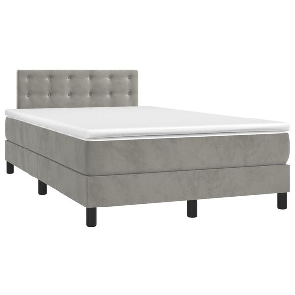 vidaXL Cama box spring colch&oacute;n y LED terciopelo gris claro 120x200 cm
