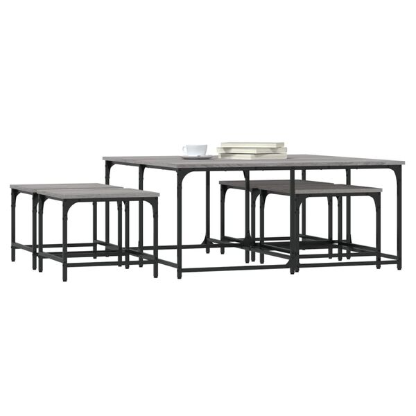vidaXL Mesas de centro apilables 5 pzas madera ingenier&iacute;a gris Sonoma