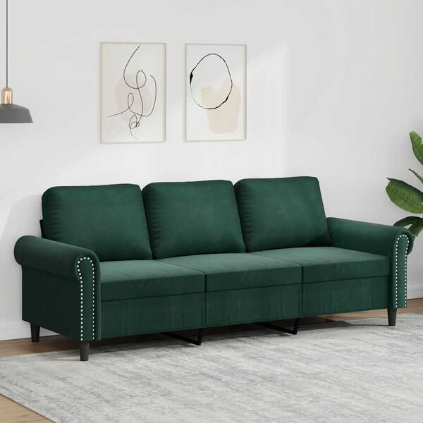 vidaXL Sof&aacute; de 3 plazas terciopelo verde oscuro 180 cm