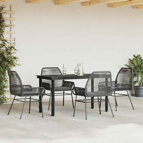 vidaXL Juego de comedor jard&iacute;n 5 piezas cojines rat&aacute;n sint&eacute;tico negro