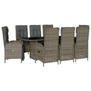 vidaXL Set comedor jard&iacute;n 9 pzas y cojines rat&aacute;n sint&eacute;tico gris