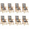 vidaXL Sillas plegables reclinables, 8 piezas, madera maciza de acacia negra.