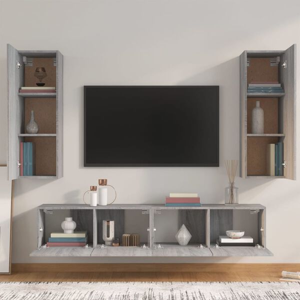 vidaXL Set de muebles para TV 4 pzas madera contrachapada gris Sonoma