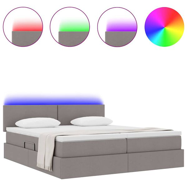 vidaXL Cama con tira de luces LED con cabecera Taup&eacute; 180 x 200 cm tela