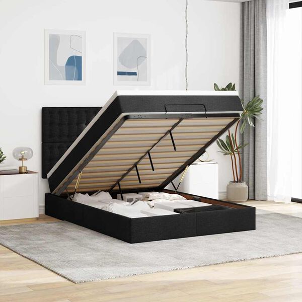 vidaXL Estructura cama otomana colch&oacute;n tela negra 140x190 cm