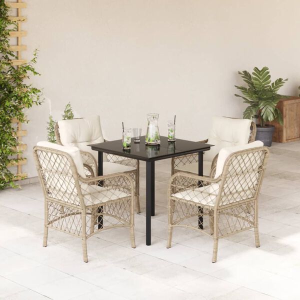 vidaXL Set comedor de jard&iacute;n 5 pzas con cojines rat&aacute;n sint&eacute;tico beige