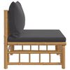 vidaXL Sofá central de jardín bambú con cojines gris oscuro