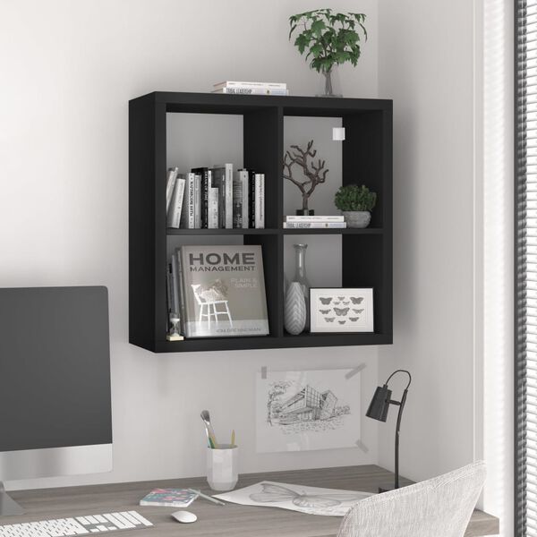 vidaXL Estante de pared cube negro MDF 69,5x29,5x69,5 cm