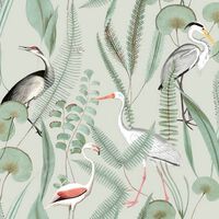 DUTCH WALLCOVERINGS Papel pintado Flamingo verde menta