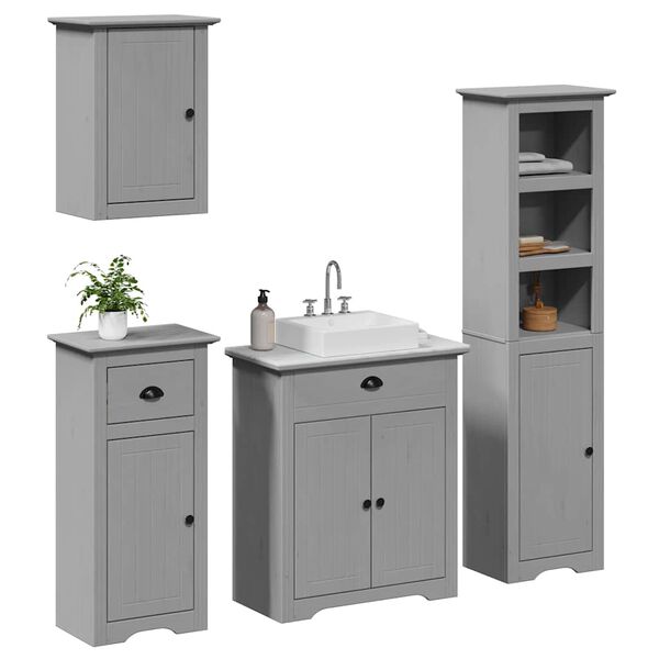vidaXL Juego de muebles de ba&ntilde;o BODO 4 pzas madera maciza pino gris