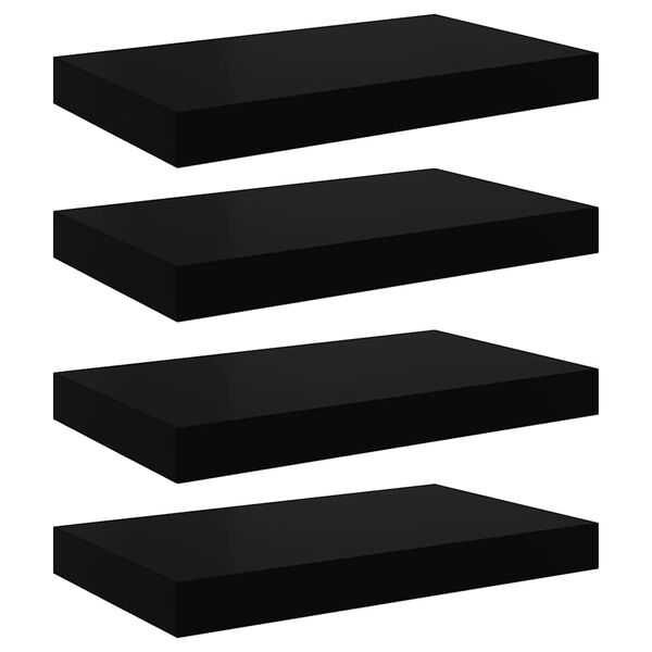 vidaXL Estante flotante de pared 4 uds MDF negro brillo 40x23x3,8 cm