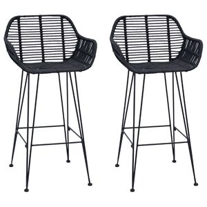 vidaXL Silla de Bar 2 uds. Negro 55 x 52 x 92 cm Ratan e Hierro