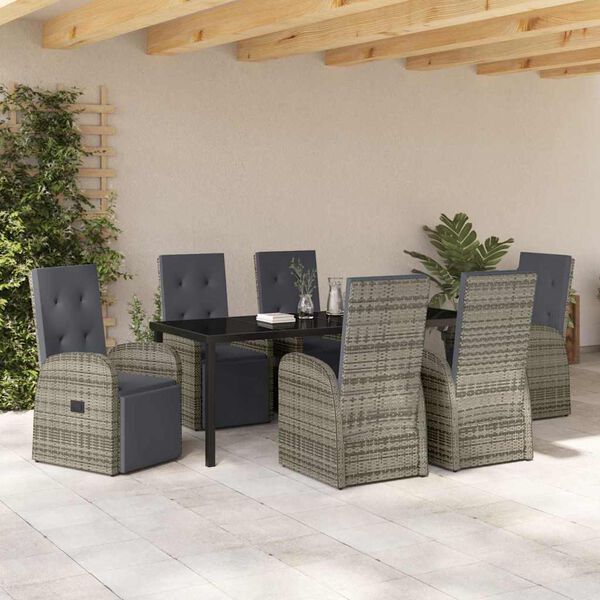 vidaXL Conjunto de Comedor de Jard&iacute;n 7 pcs Gris rat&aacute;n sint&eacute;tico
