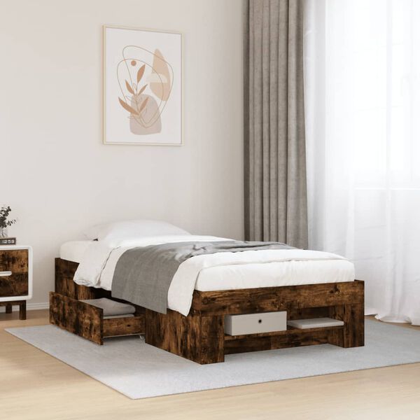 vidaXL Estructura de cama sin colch&oacute;n madera roble ahumado 100x200 cm