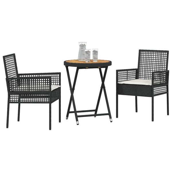 vidaXL Juego Bistro de Jardín 3 pcs Negro Poliratán