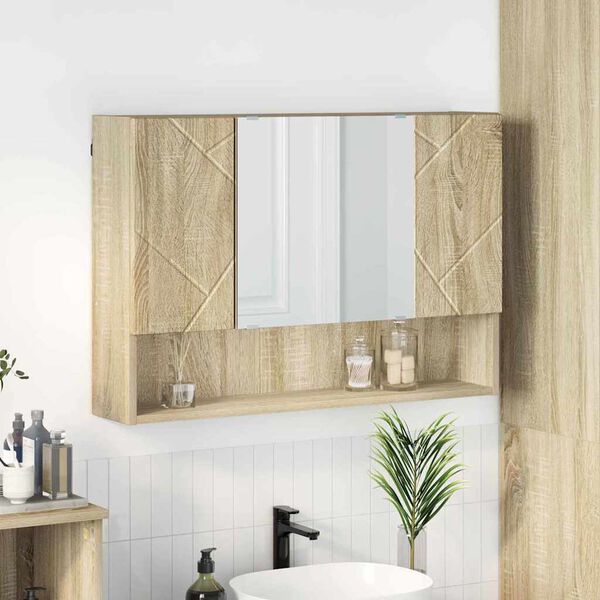 vidaXL Armario con espejo de baño Roble Sonoma 80 x 17 x 55 cm