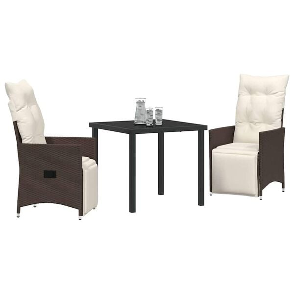 vidaXL Conjunto de Comedor de Jardín 3 pcs Marrón ratán sintético