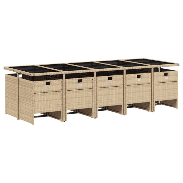 vidaXL Set comedor de jard&iacute;n 11 pzas con cojines rat&aacute;n sint&eacute;tico beige