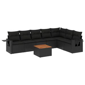 vidaXL Set de sof&aacute;s de jard&iacute;n 8 piezas y cojines rat&aacute;n sint&eacute;tico negro