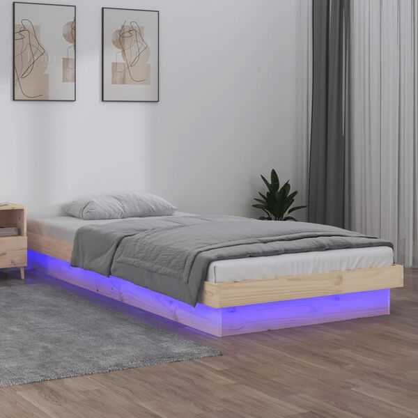 vidaXL Estructura de cama LED sin colch&oacute;n madera maciza 90x200 cm