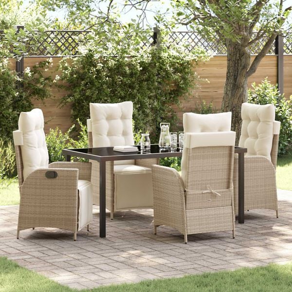 vidaXL Conjunto de Comedor de Jard&iacute;n 5 pcs Beige rat&aacute;n sint&eacute;tico