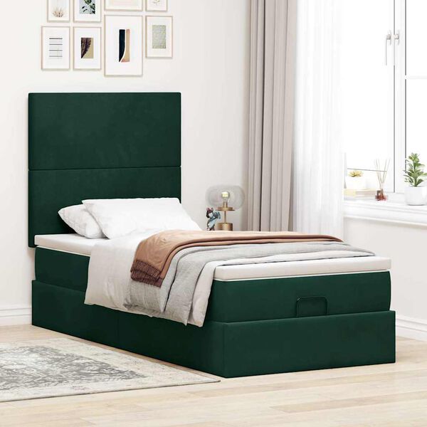 vidaXL Estructura de cama otomana colchones terciopelo verde oscuro