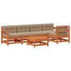 vidaXL Conjunto de Sof&aacute;s de Jard&iacute;n 6 pcs Marr&oacute;n Cera Pino macizo