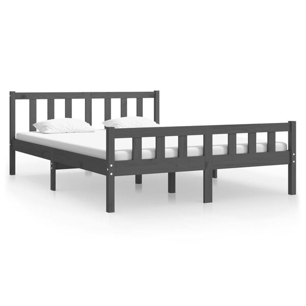 vidaXL Estructura de cama sin colch&oacute;n madera maciza gris 140x190 cm