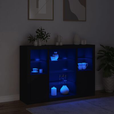 vidaXL Aparadores con luces LED 3 piezas madera de ingeniería negro