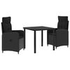 vidaXL Juego de comedor para exteriores 3 uds. Negro rat&aacute;n sint&eacute;tico