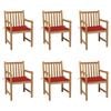 vidaXL Sillas de jard&iacute;n 6 uds madera maciza de teca cojines rojo