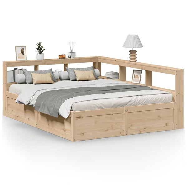 vidaXL Cama con estanter&iacute;a sin colch&oacute;n madera maciza de pino 160x200cm