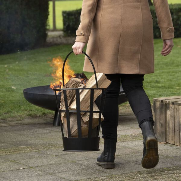 Esschert Design Cubo para le&ntilde;a de de acero negro