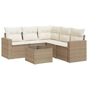 vidaXL Juego de sof&aacute;s jard&iacute;n con cojines 6 pzas rat&aacute;n sint&eacute;tico beige