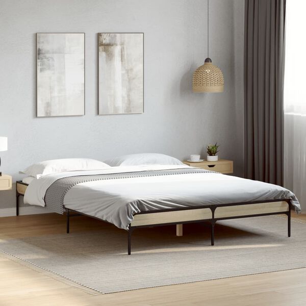 vidaXL Estructura cama madera ingenier&iacute;a metal roble Sonoma 140x190 cm