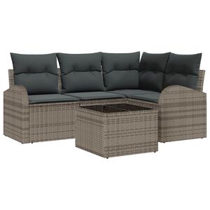 vidaXL Conjunto de sof&aacute;s de jard&iacute;n 5 pcs Gris rat&aacute;n sint&eacute;tico