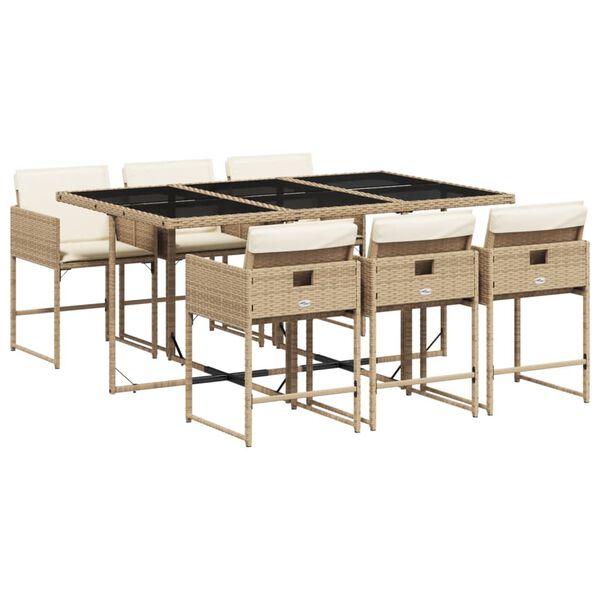 vidaXL Set comedor de jard&iacute;n 7 pzas con cojines rat&aacute;n sint&eacute;tico beige