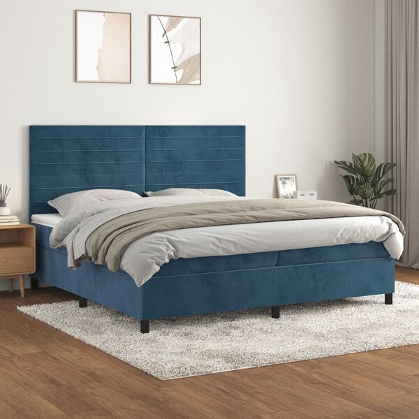 vidaXL Cama box spring con colch&oacute;n terciopelo azul oscuro 200x200 cm