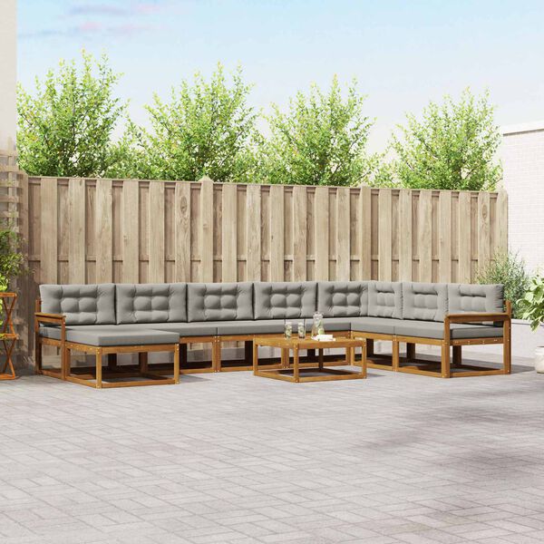 vidaXL Conjunto de sof&aacute;s de exterior 9 pcs Gris Natural y Claro