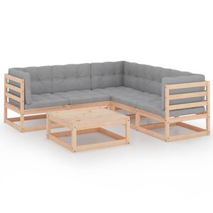 vidaXL Muebles de jard&iacute;n 6 piezas con cojines de madera de pino maciza
