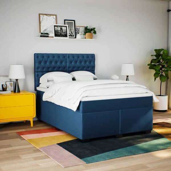 vidaXL Cama box spring con colch&oacute;n tela azul 140x190 cm