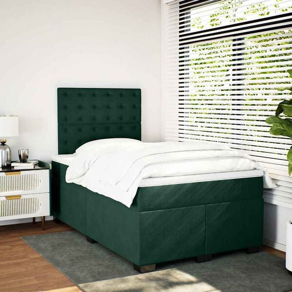 vidaXL Cama box spring con colch&oacute;n terciopelo verde oscuro 120x200 cm
