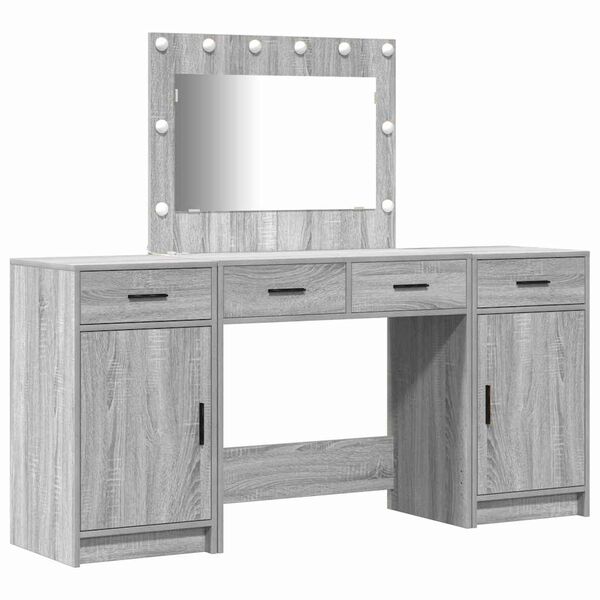 vidaXL Mesa Tocador con caj&oacute;n 3 pcs Gris Madera de ingenier&iacute;a
