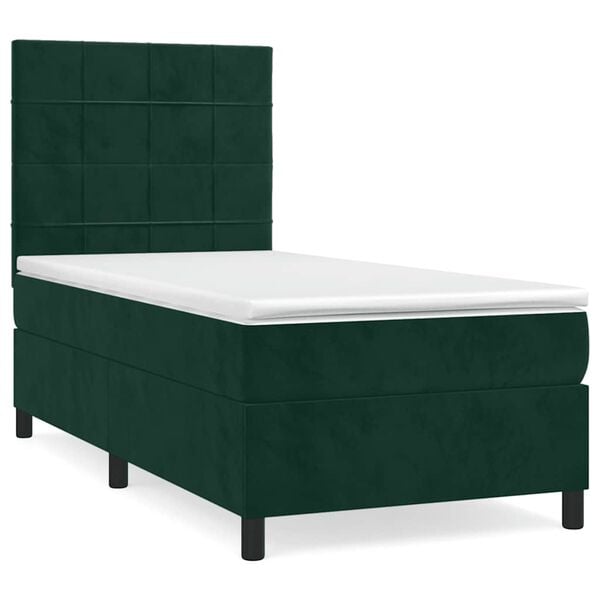 vidaXL Cama box spring con colch&oacute;n terciopelo verde oscuro 90x190 cm