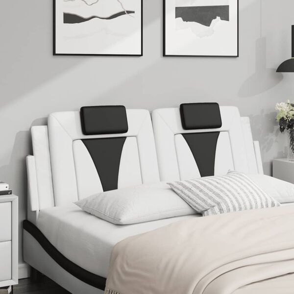 vidaXL Cabecero de cama acolchado Viana cuero sint&eacute;tico blanco negro 140 cm
