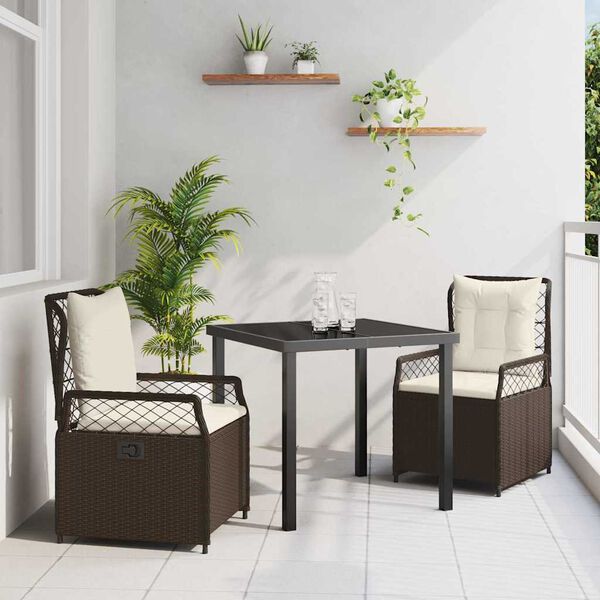 vidaXL Conjunto de Comedor de Jard&iacute;n 3 pcs Marr&oacute;n rat&aacute;n sint&eacute;tico